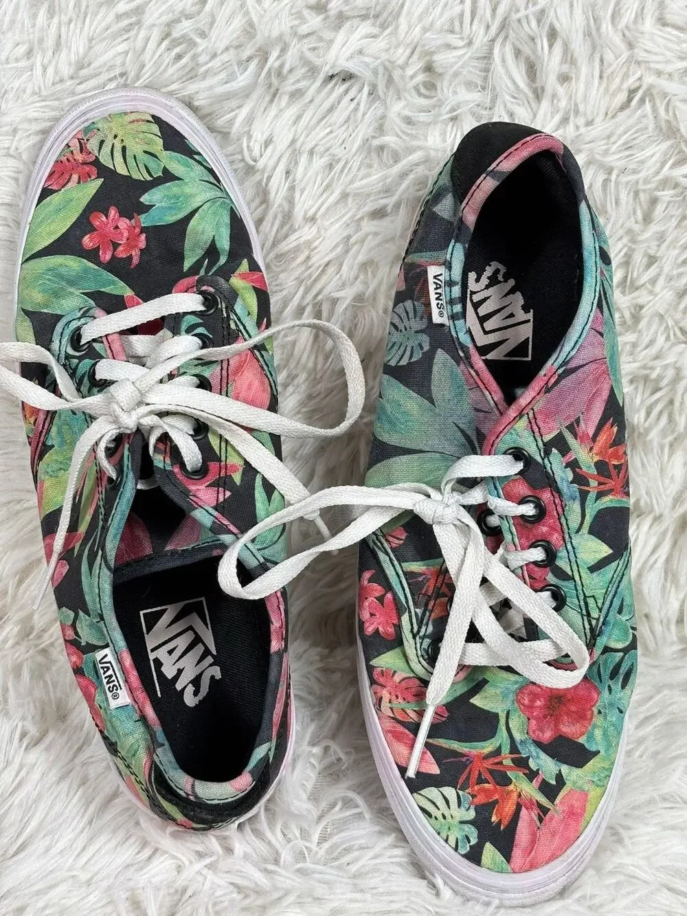 Vans Floral Canvas Low Top Skate Sneakers Tropical Shoes Womens Size 8.5 Black